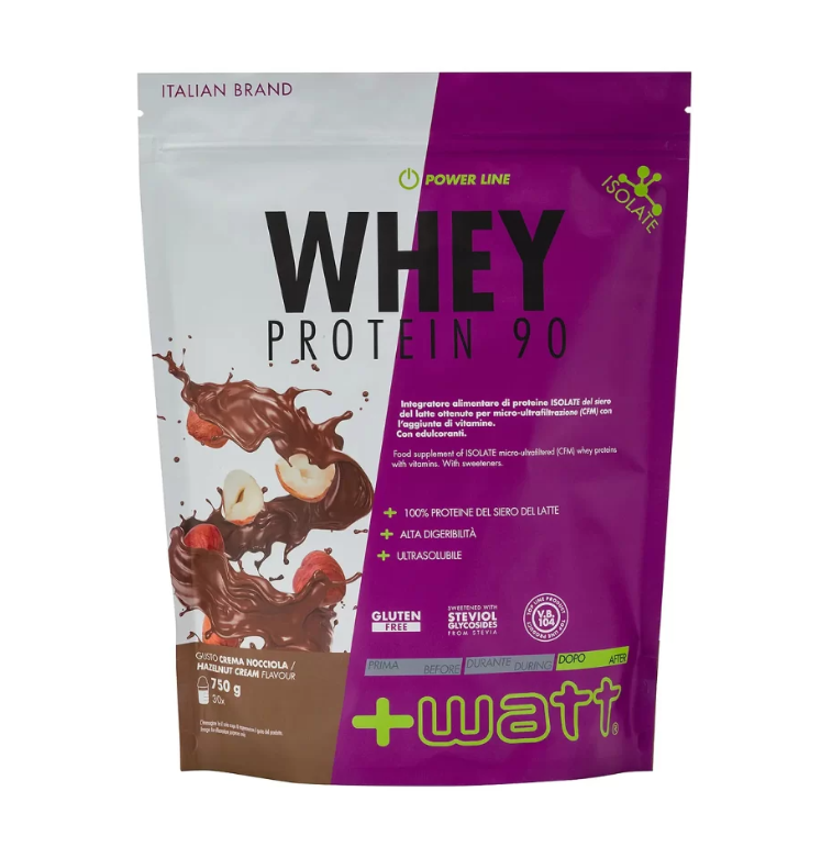 +Watt Whey Protein 90 Isolata 100% Crema Nocciola 750gr