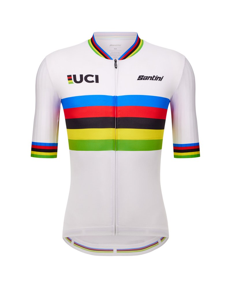 Santini UCI World Champion Official Maglia Estiva Bianco/Rainbow