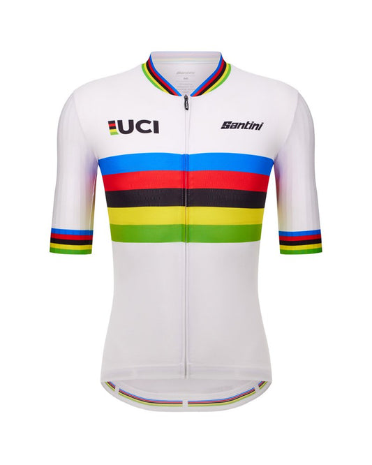 Santini UCI World Champion Official Maglia Estiva Bianco/Rainbow